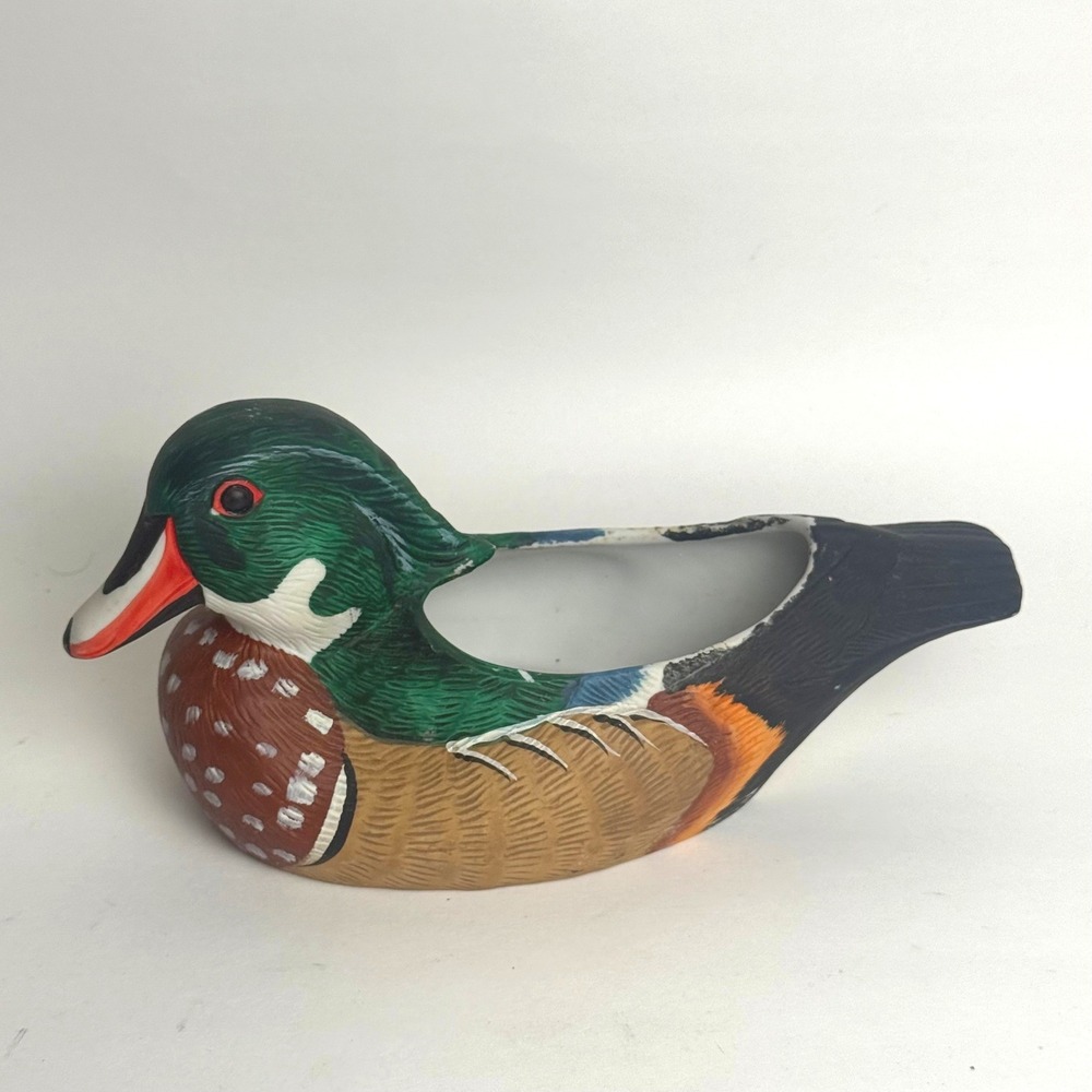 Holland Floral Duck Planter Hand Painted Ceramic Vintage Bird‎ Figurine